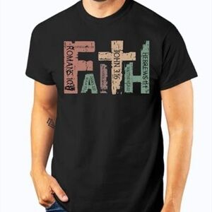 NWOT M&O Gold Black graphic T-Shirt Inspirational FAITH